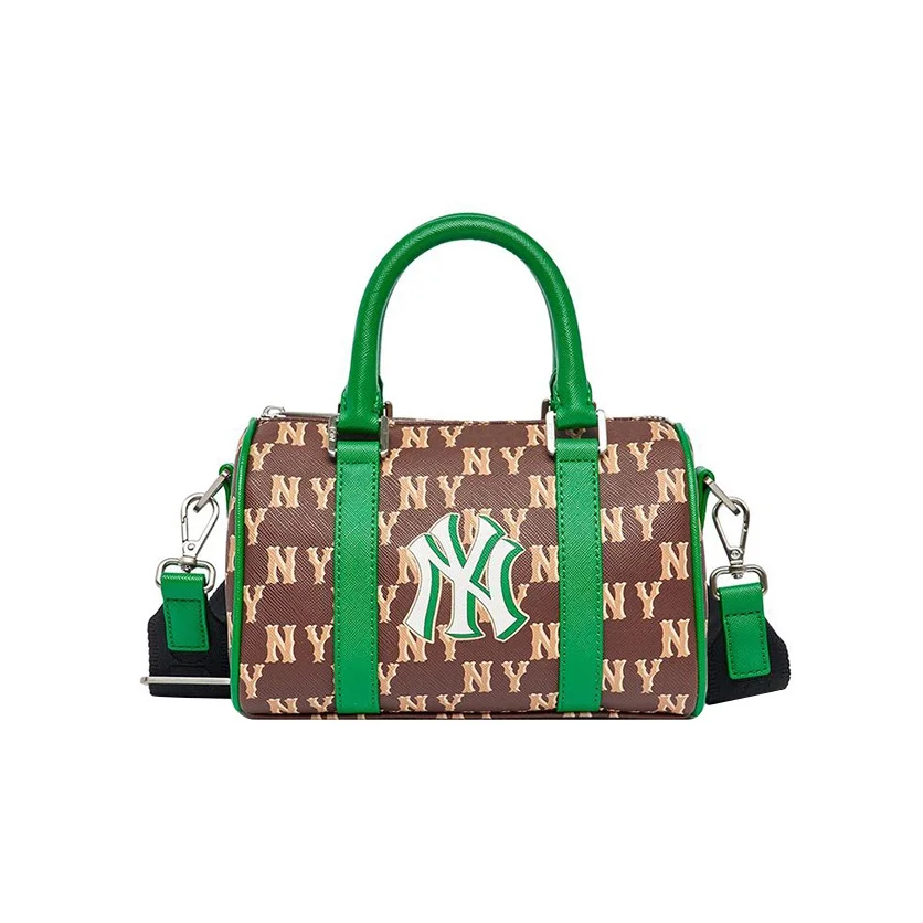 Bolsa de Couro Sintético MLB New York Yankees, Bolsa Boston, Bolsa de Ombro Pequena Unissex Verde e Marrom