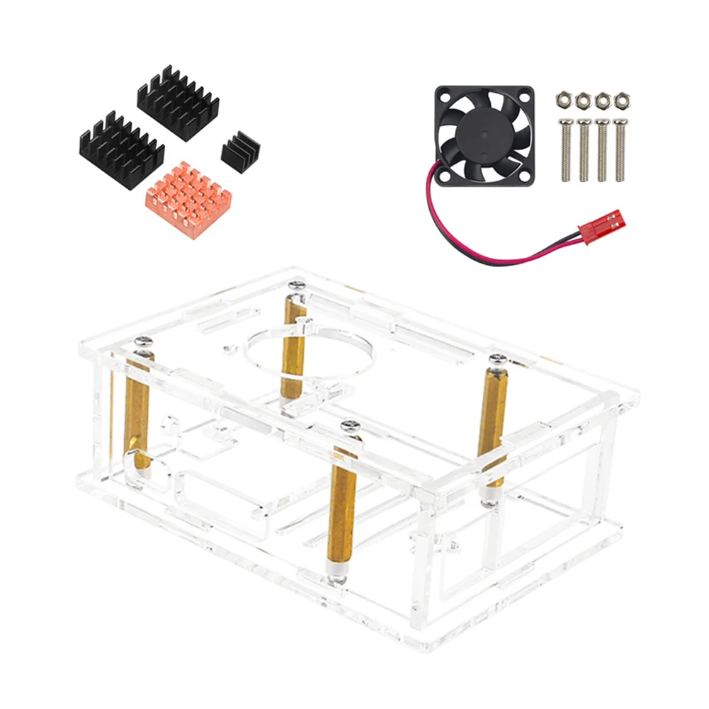 

For Raspberry Pi 5 Acrylic Case Copper/Aluminium Heatsinks Development Board Protective Shell with Cooling Fan