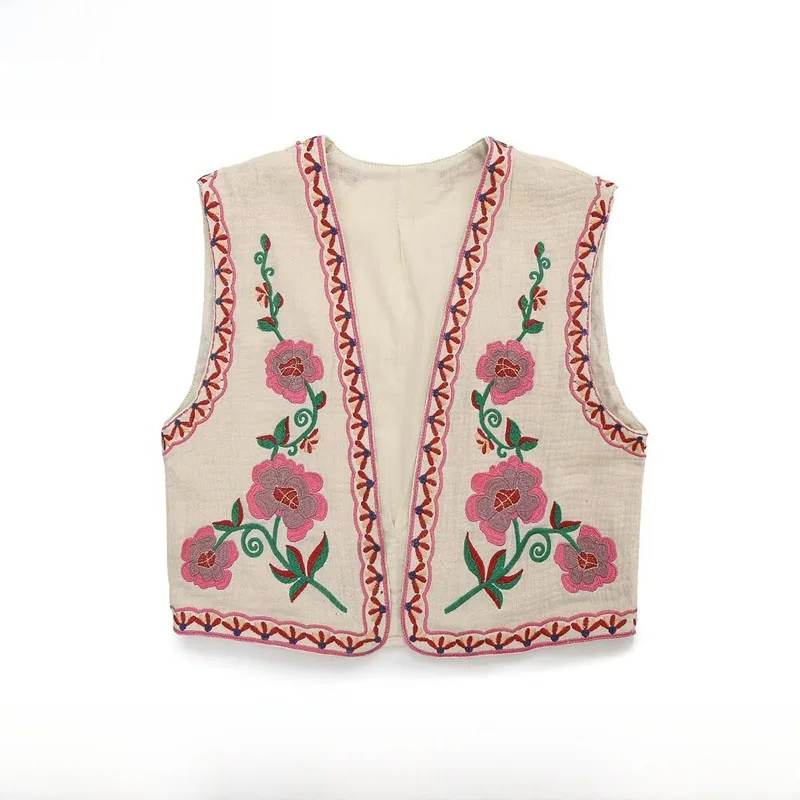 

Fashionable Embroidered Short Vest Women's Clothing ZR Style Spring Summer New Arrival Simple Match All Polyester Outerwear