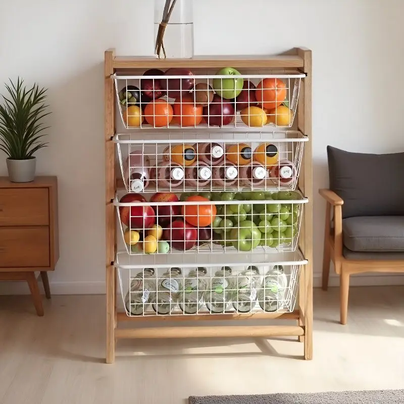 Storage shelves Multi-layer white oak, simple and stylish grid Mobile kitchen Living room Home