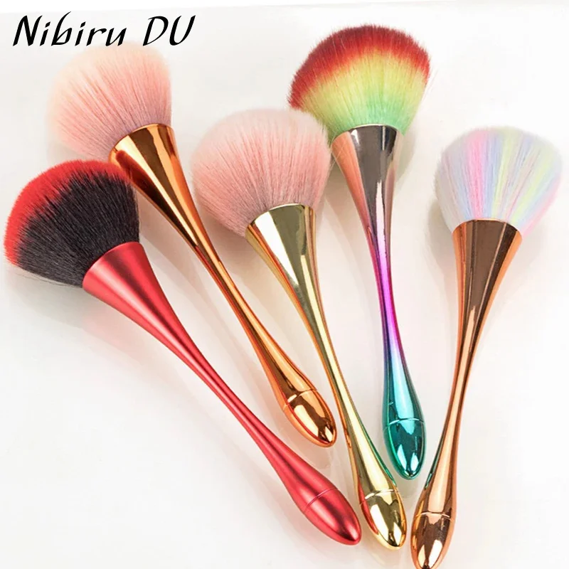 Professional Nail Art Brushes Rose Gold Powder Dust Cleaner Super Fluffy Long-Handled Blush Make up Brushes Manicure Tools