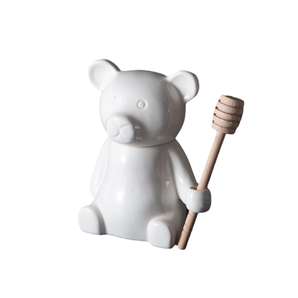 Lovely Bear Honey Pot Cermaic Honey Pot with Honey Dipper Kitchen Storage Tank Honey Jar Honey Bottle