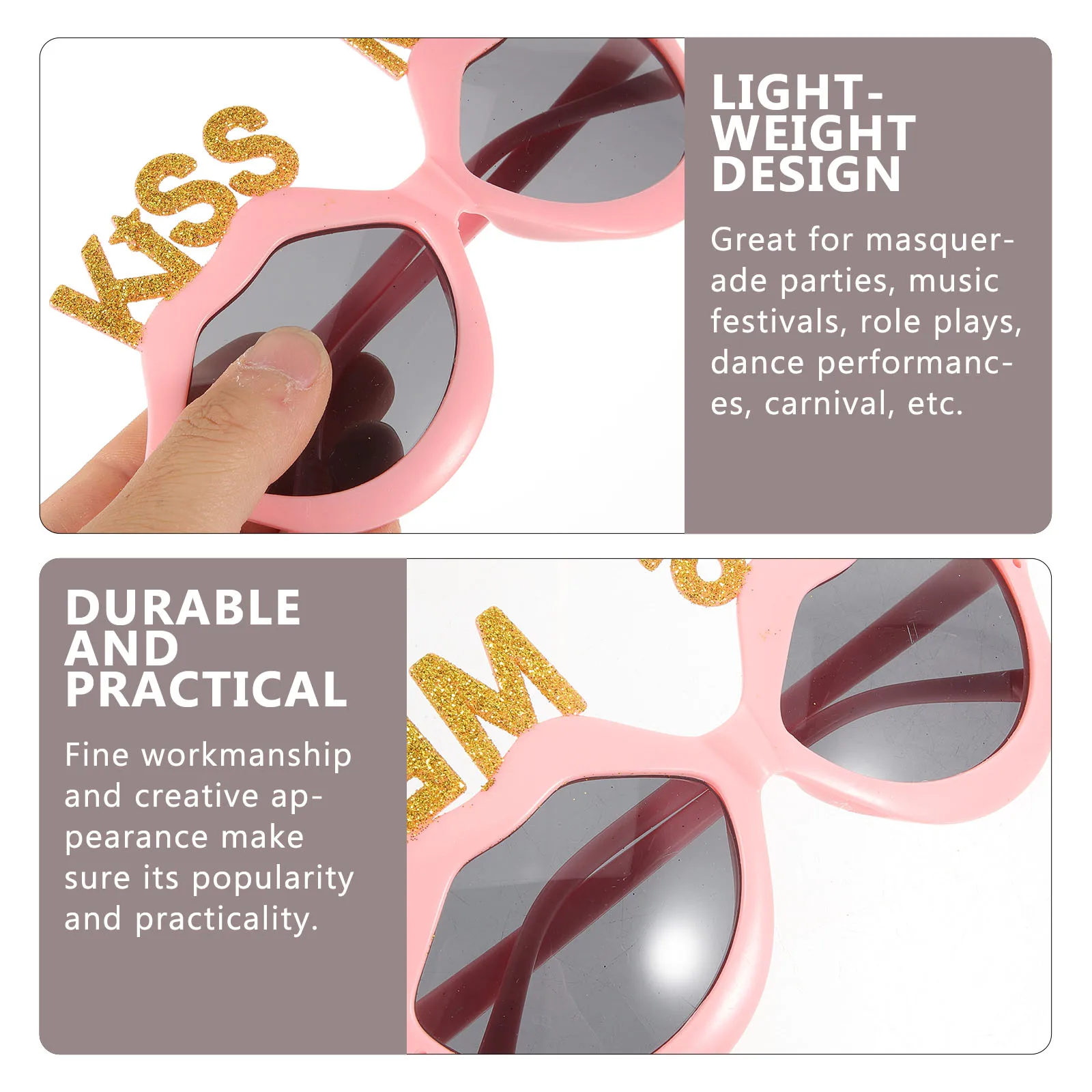 

Shaped Glasses Fun Novelty Decor Photo Props Funny Sunglasses Pink Gray Lenses For Adults Festivals Role Plays Dance