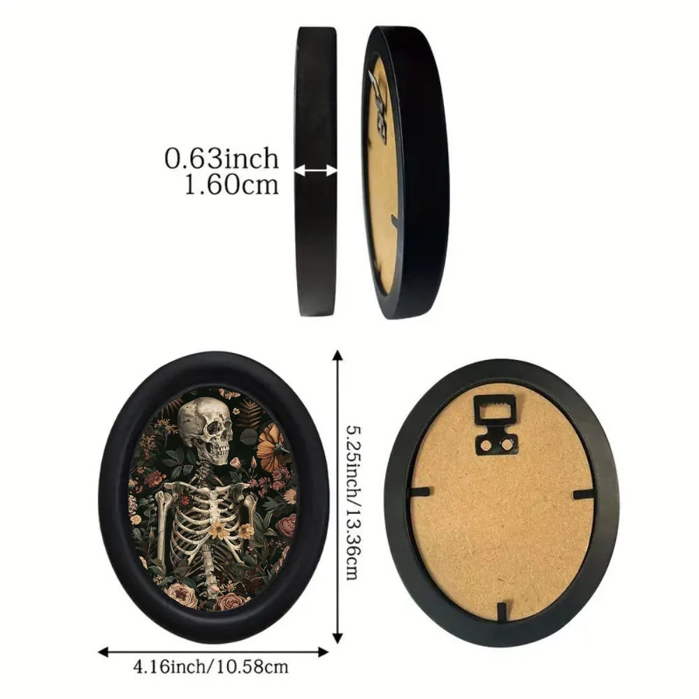 1 Piece of Vintage Floral Skull Wall Decoration, Wooden Oval Frame Wall Decor, Dark Gothic Style Halloween Tabletop Decoration, Dark Retro Holiday Decoration Gift for Bedroom and Living Room - view 3