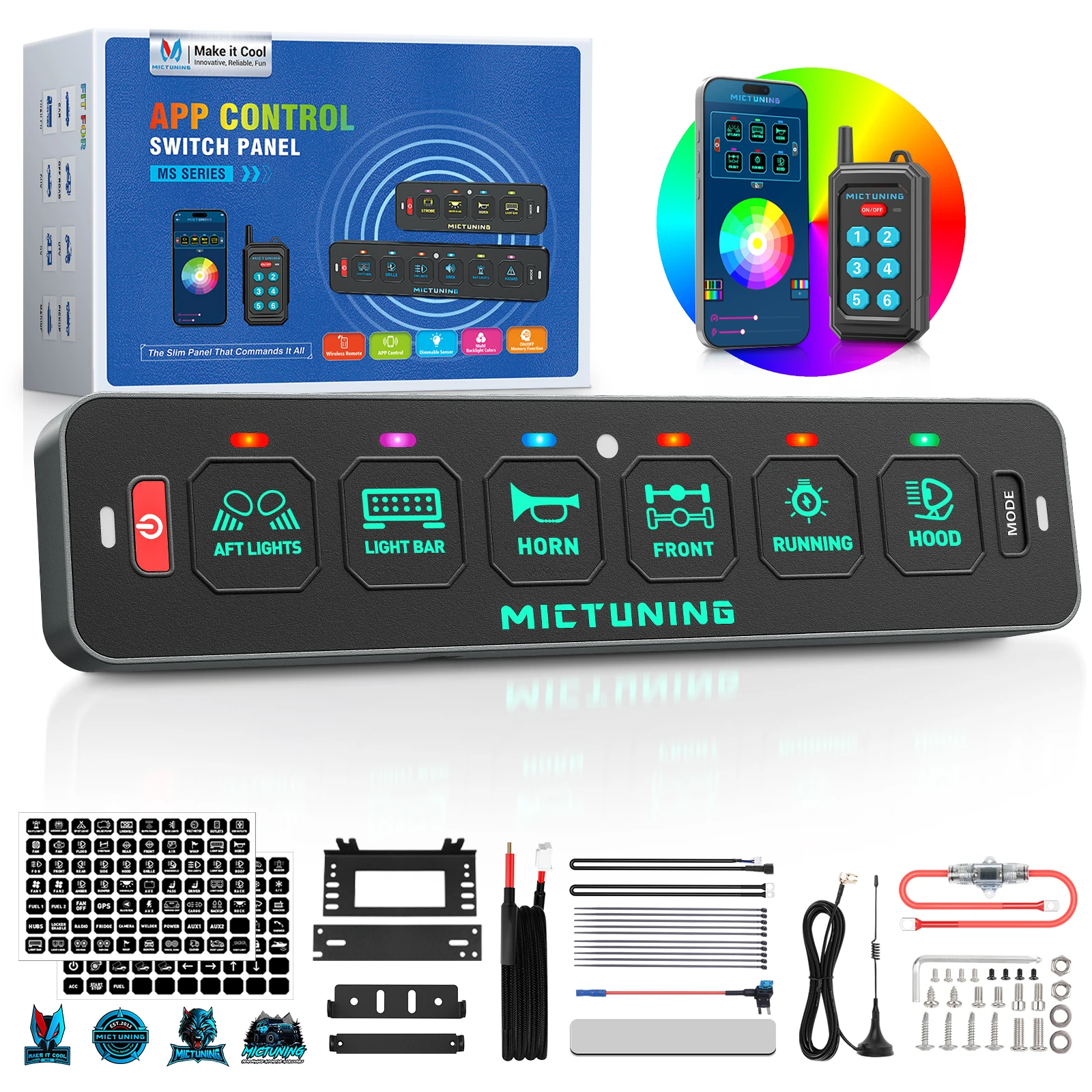 

MICTUNING MS-R Switch Panel with Wireless Remote APP Control,Toggle Momentary Flash Strobe Circuit Control Relay System Box