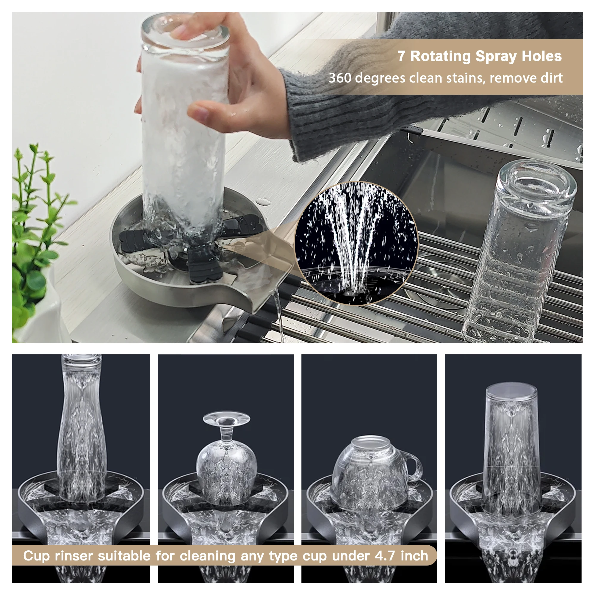 33 Drop Kitchen Sink with Faucet Combo  Waterfall Kitchen Sink Workstation Single Bowl  with Pull Out Faucet, Glass Rinser