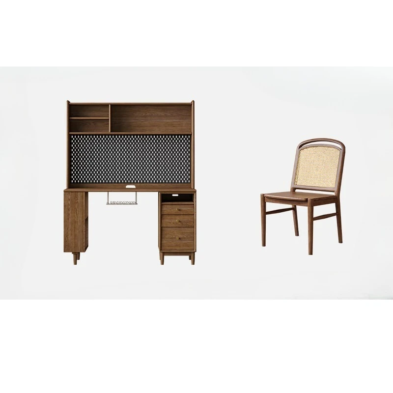 

Nordic all solid wood desk bookcase combination small apartment home study table computer table simple desk and chair group