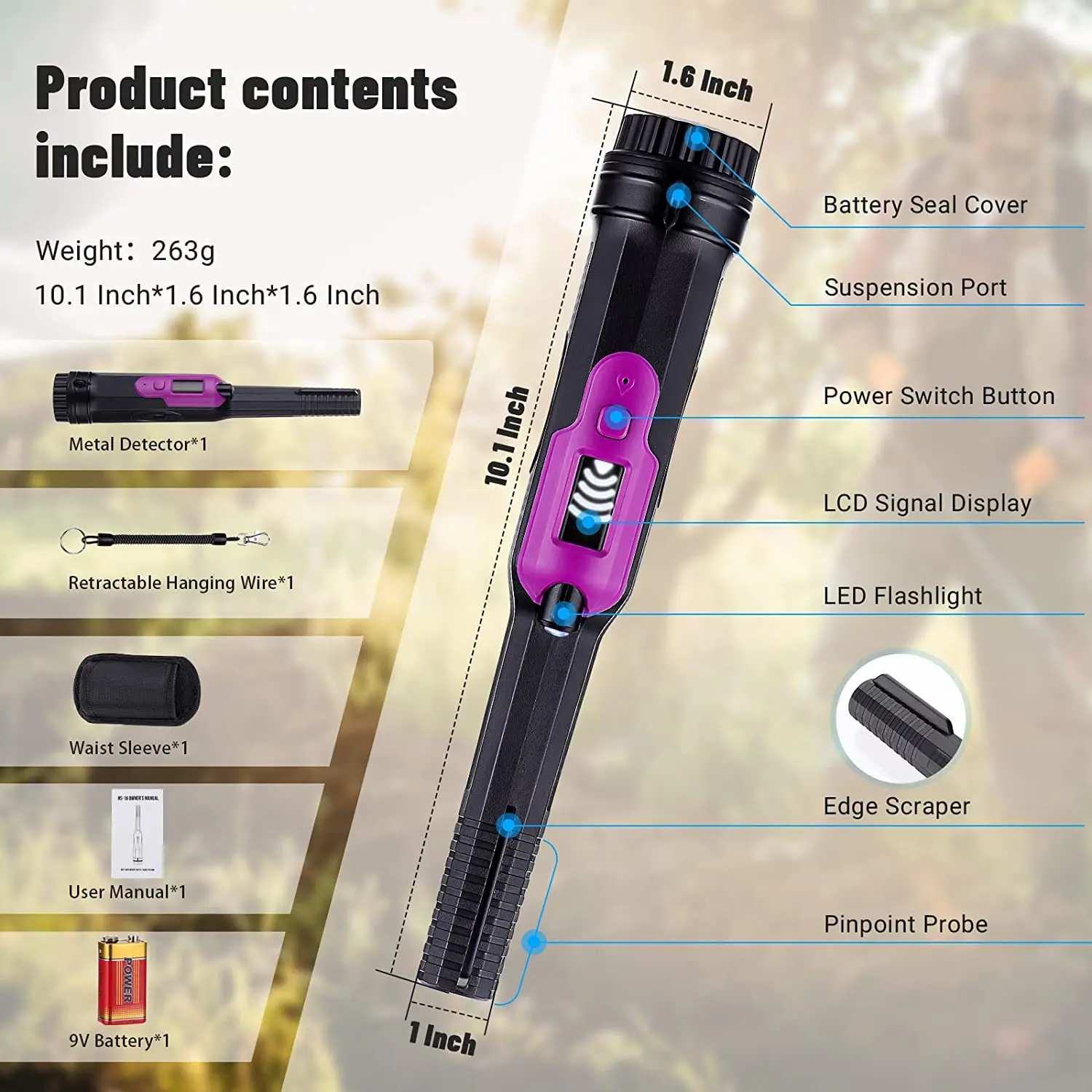 LCD Display Handheld Metal Detector HS-16 High Sensitive Waterproof Pinpointer Three Modes