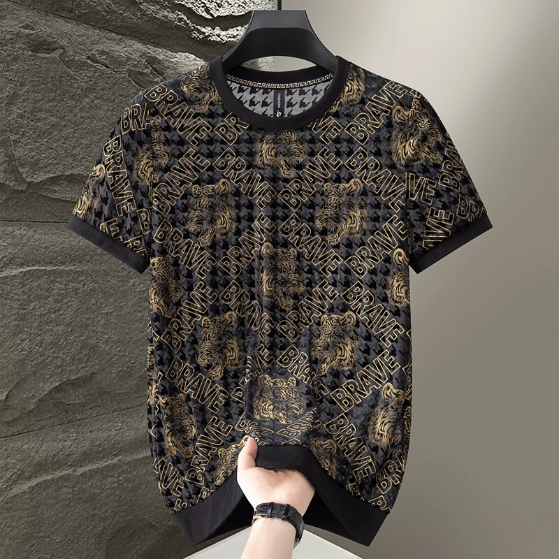 Coolness Breathable Luxury T Shirt For Men Short Sleeve Stretchy Summer High-Quality Velvet Soft Comfortable Camisetas De Hombre