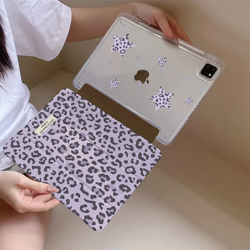 Ins Korea Purple Leopard Print Y2K Tablet Case For iPad Pro 13in 11th M5M4 12.9in A16 7/8/9/10th Air4/5/6/7 11in M2M3 Mini Cover