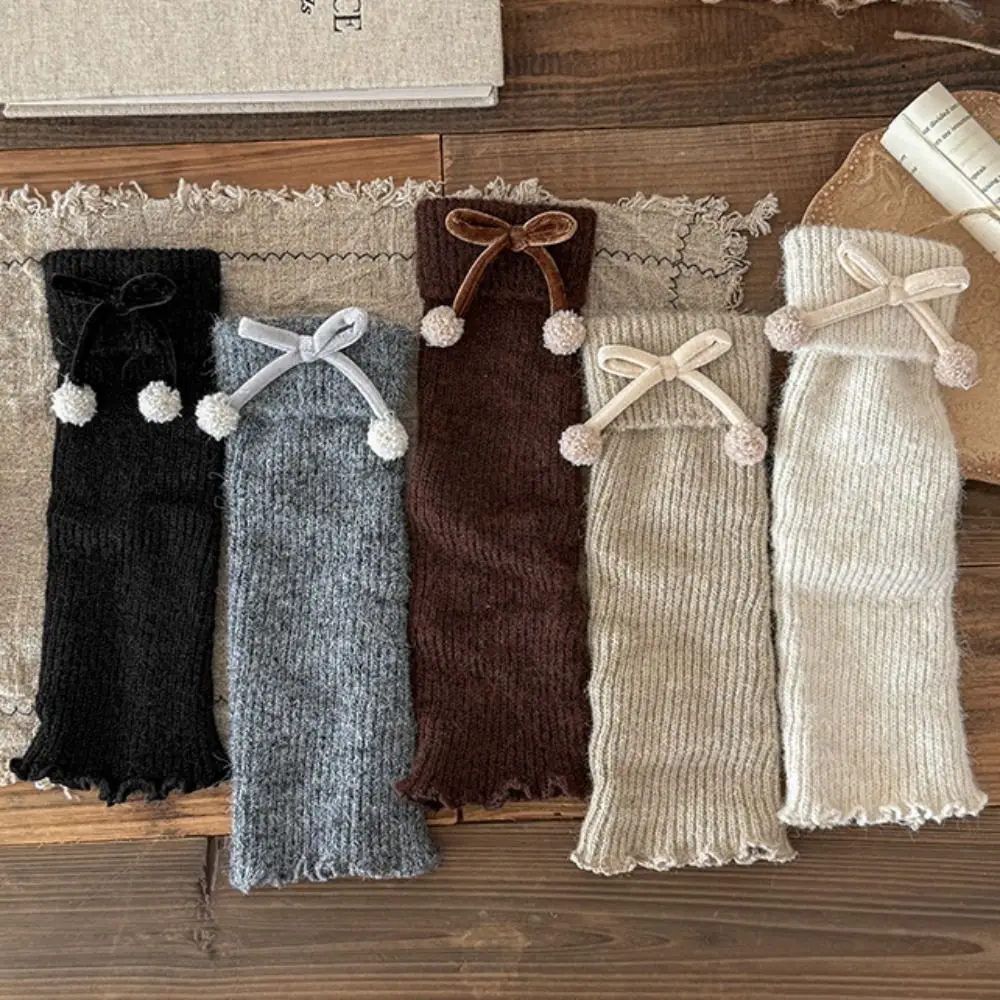 

Fashion Harajuku Children's Leg Warmers Bow Long Stockings Lolita Knitted Socks Solid Color Sweet Kids Long Socks Winter