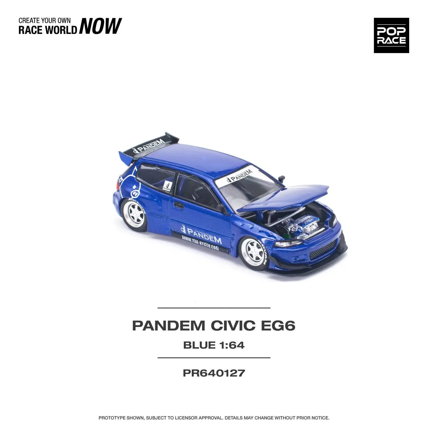 PreSale POP Race 1:64 Pandem Civic EG6 Blue Rocket Bunny Diecast Diorama Model Collection Miniature Toys