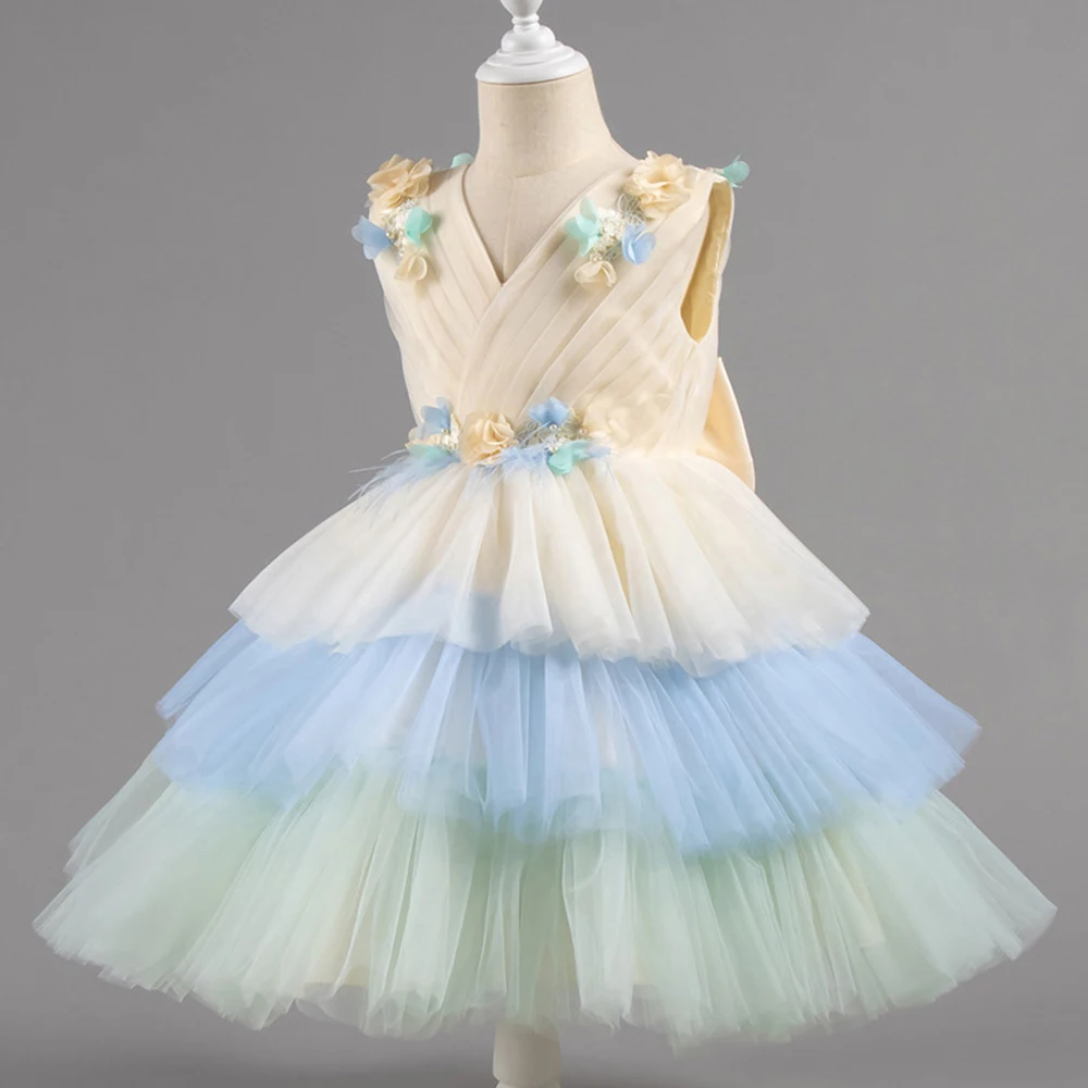 HETISO Summer Sleeveless Tutu Mesh Dress for Girls Baby Girl Casual Party Princess Gown Flower Girls Clothes 1-6 Years