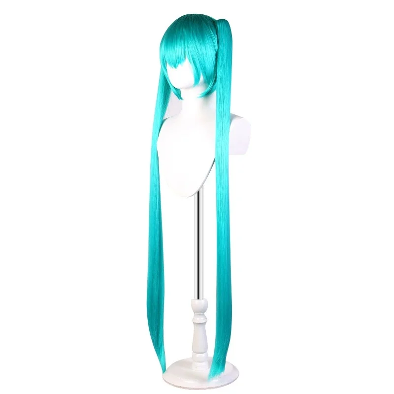 Peruca longa e reta cos 43 tamanhos, 2 rabos de cavalo, cabelo sintético com franja para miku hatsune lolita fantasia de natal