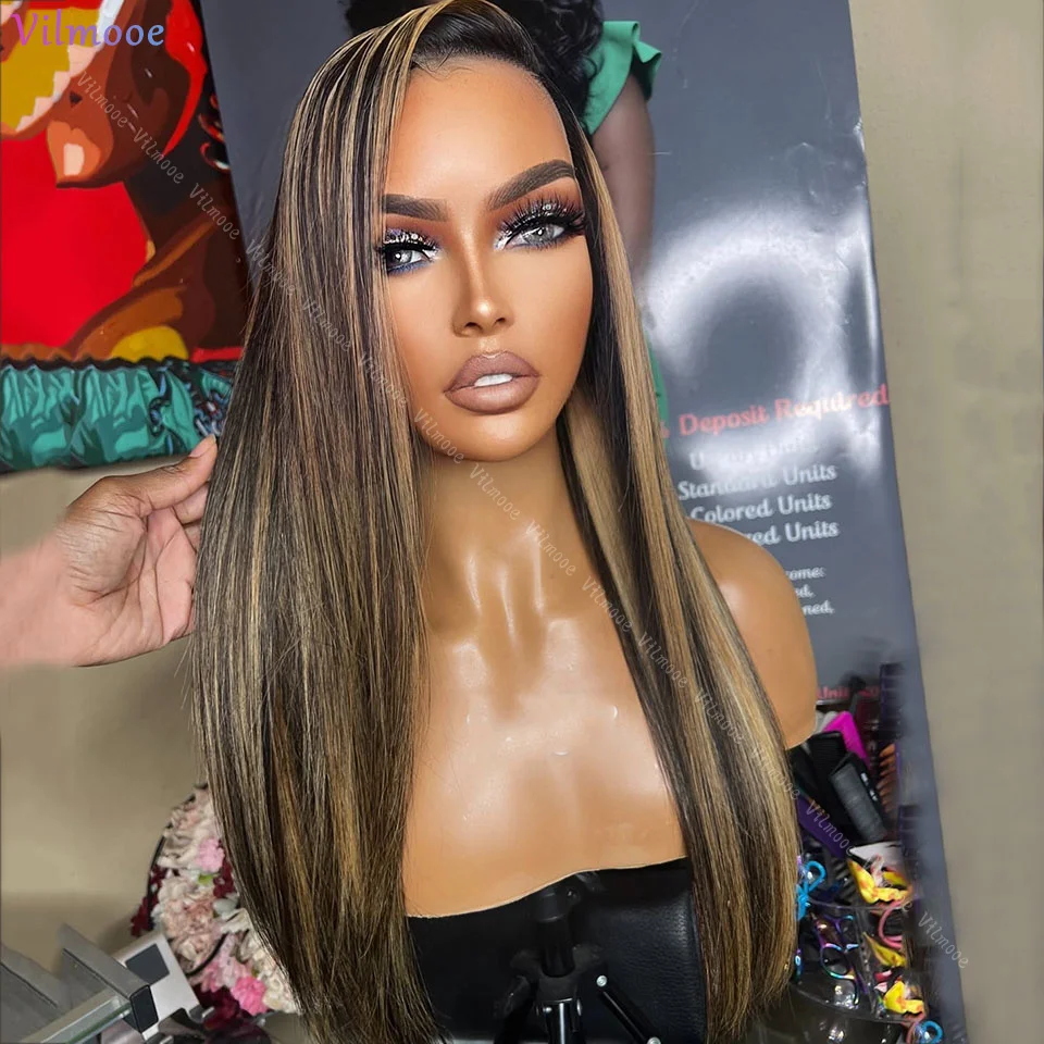 

Brown Silk Top Lace Front Wigs Human Hair Straight 13x4 HD Invisible Lace Wig 1B/27 Colored for Black Women Brazilian Remy Hair