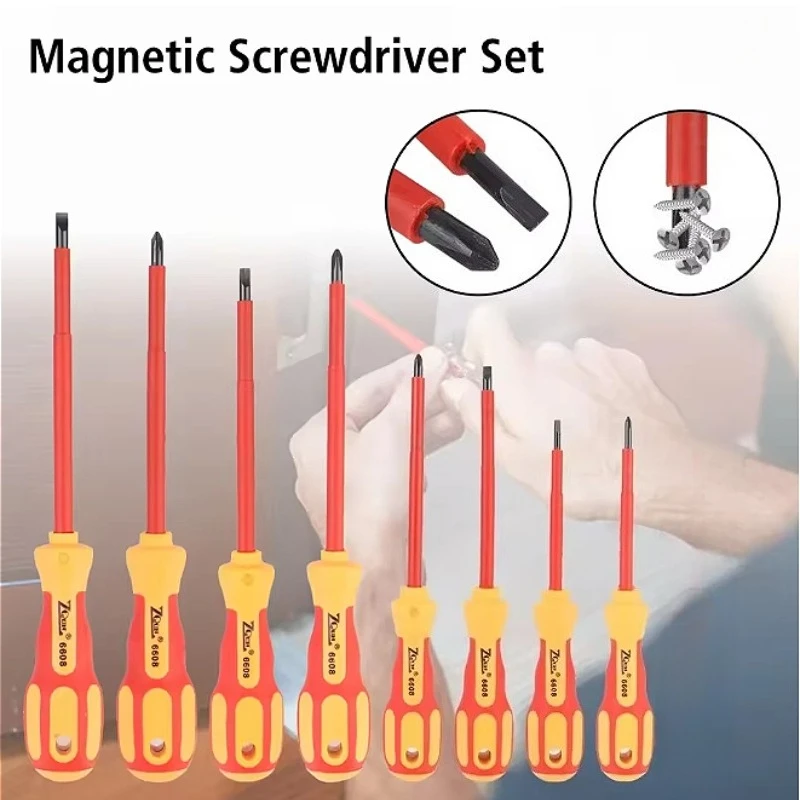 VDE Certified Insulated Screwdriver Kit 10Pcs Magnetic Cross Flat Bits Electrician Insulation Screwdriver With Carry Pouch For