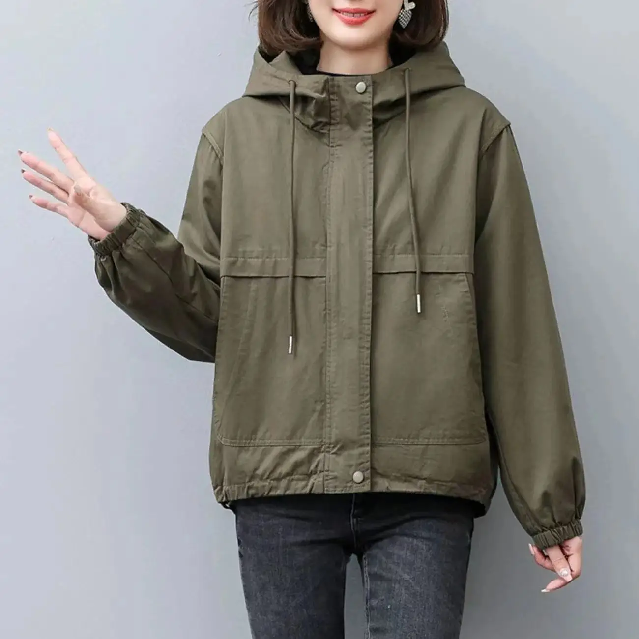 2024 New Trench Coat Women Single Autumn Korean Streetwear Long-Sleeved Short Hooded wild Windbreaker Female Outwear Coats