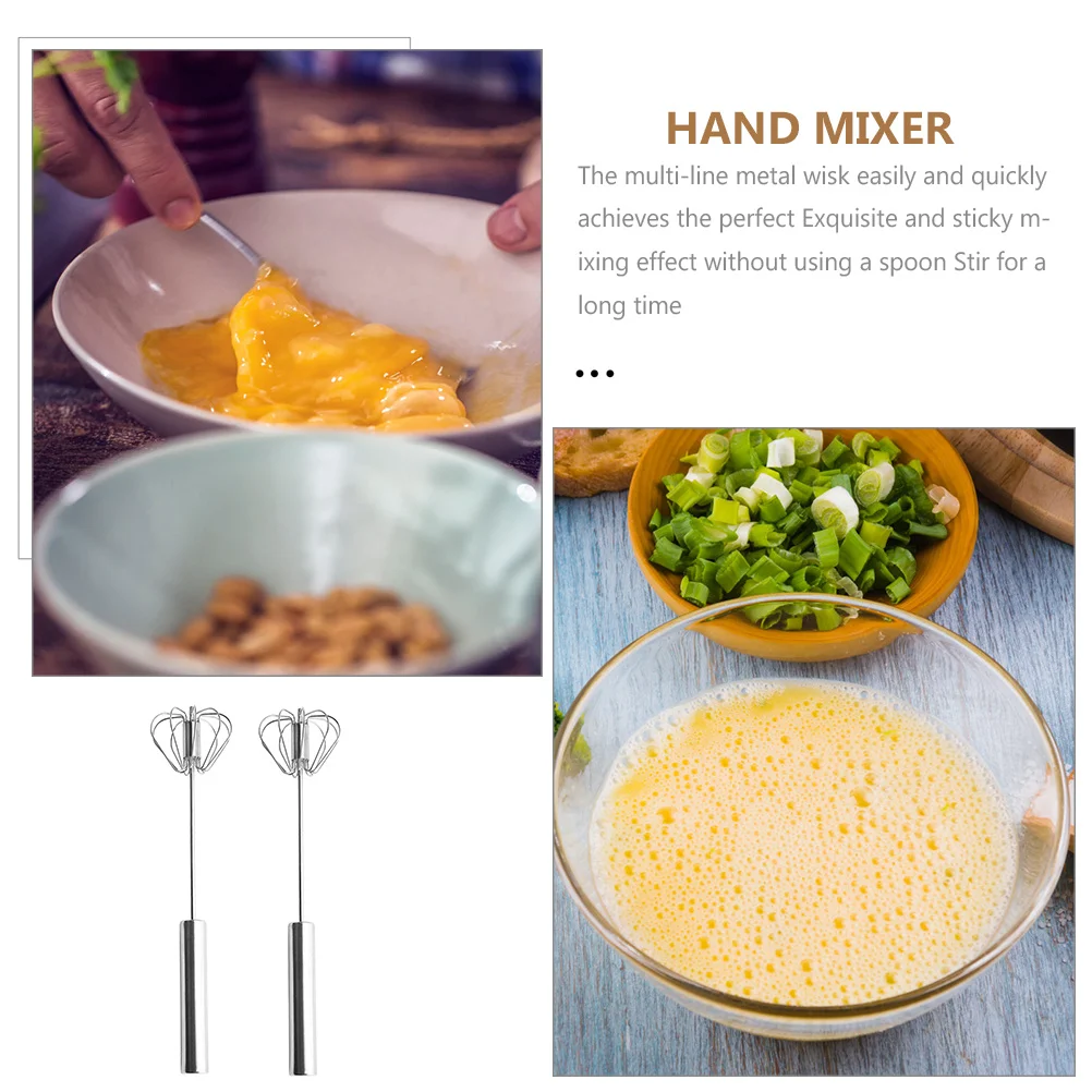 

2Pcs Manual Egg Beater Stainless Steel Whisk for Baking Kitchen Tool Semi Auto Egg Mixer Home Cooking Supplies