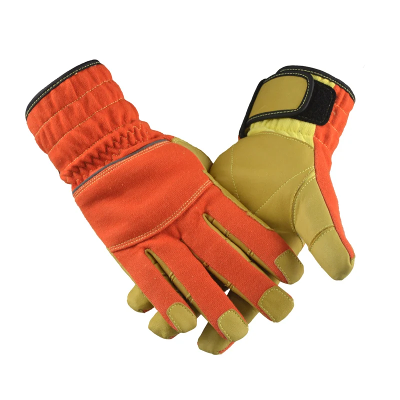 XYEHS 1 Pair/ 2 Pcs Flame Retardant Anti-Cut Safety Work Gloves Cowhide Aramid Fabric Fire-Proof Heat Insulated Emergency Rescue