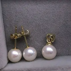 Gorgeous AAAA+++++ 8-9mm 11-12mm huge South China Sea White Round Pearl Pendant and Earring Set 14K gold