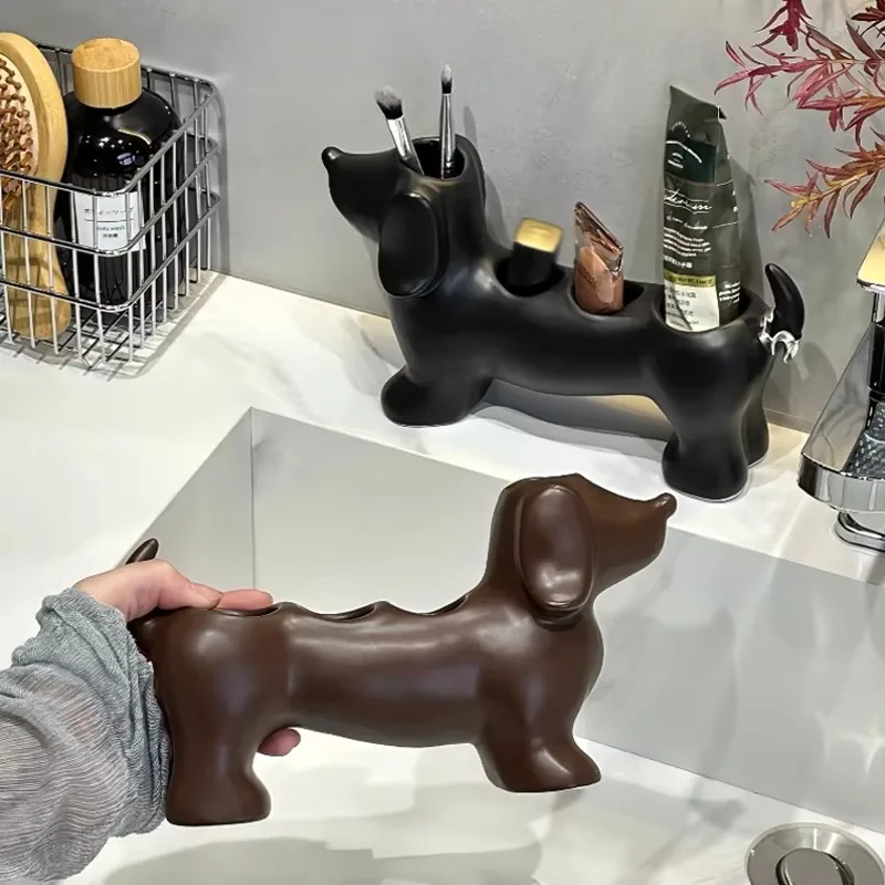 Soporte de cerámica para cepillo  dientes eléctrico Dachshund, estante de almacenamiento, lavabo, soporte para pasta  diente
