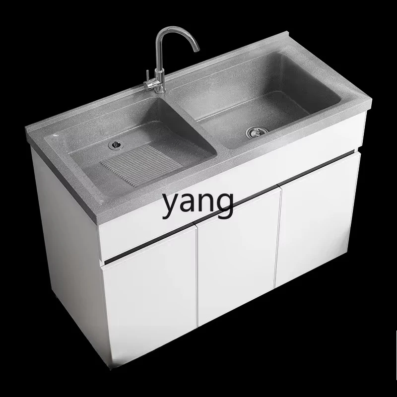 LMM  Laundry Cabinet Integrated Double Basin Artificial Quartz Stone Laundry Pool with Rubbing Board