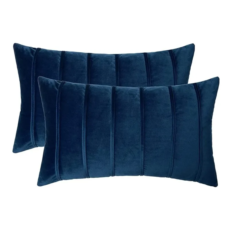 2 Stück blau gestreifter Samt-gemütlicher Kissenbezug für Couch, Stuhl, Kissenbezug, Dekokissen für alle Jahreszeiten, 30 x 50 cm, 45 x 45 cm, Weihnachtsgeschenk