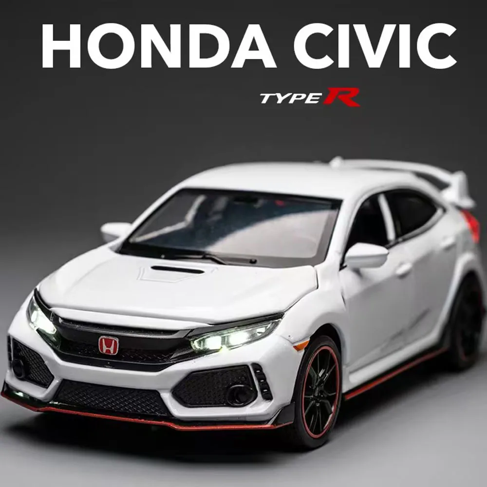 

Масштаб 1:32, игрушечные машинки Honda Civic Type-R, литые под давлением модели, игрушечные транспортные средства со звуковым светом, автомобиль для детей, коллекция подарков