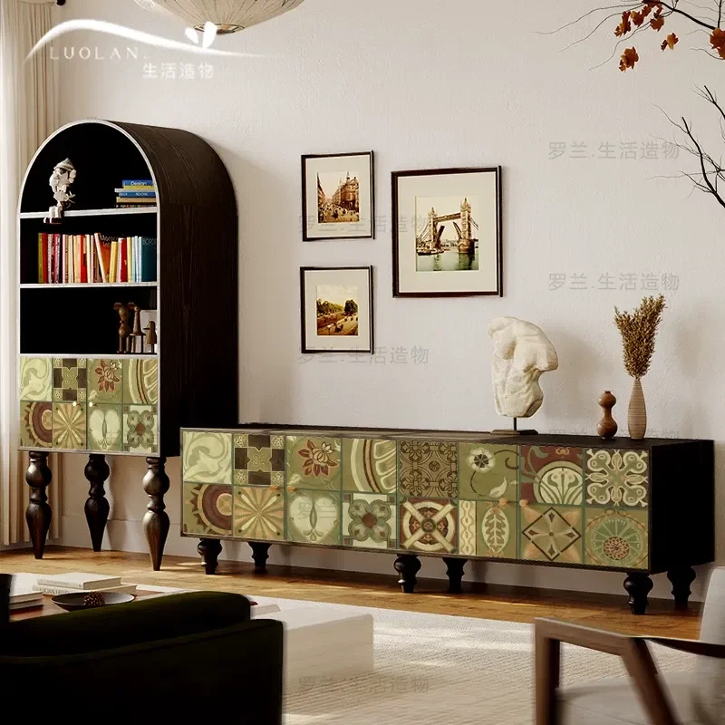 Bohemian Retro Solid Wood TV Cabinet Ethnic Style Living Room Storage Decorative Cabinet High End Bedroom Storage Cabinet