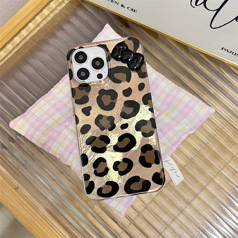 3D Bow Y2k Leopard New Phone Case For Vivo V30e V30 V29e V27 V29 V25 V21e V23e S16 S17 S15 Pro 4G 5G Feather Texture Back Cover