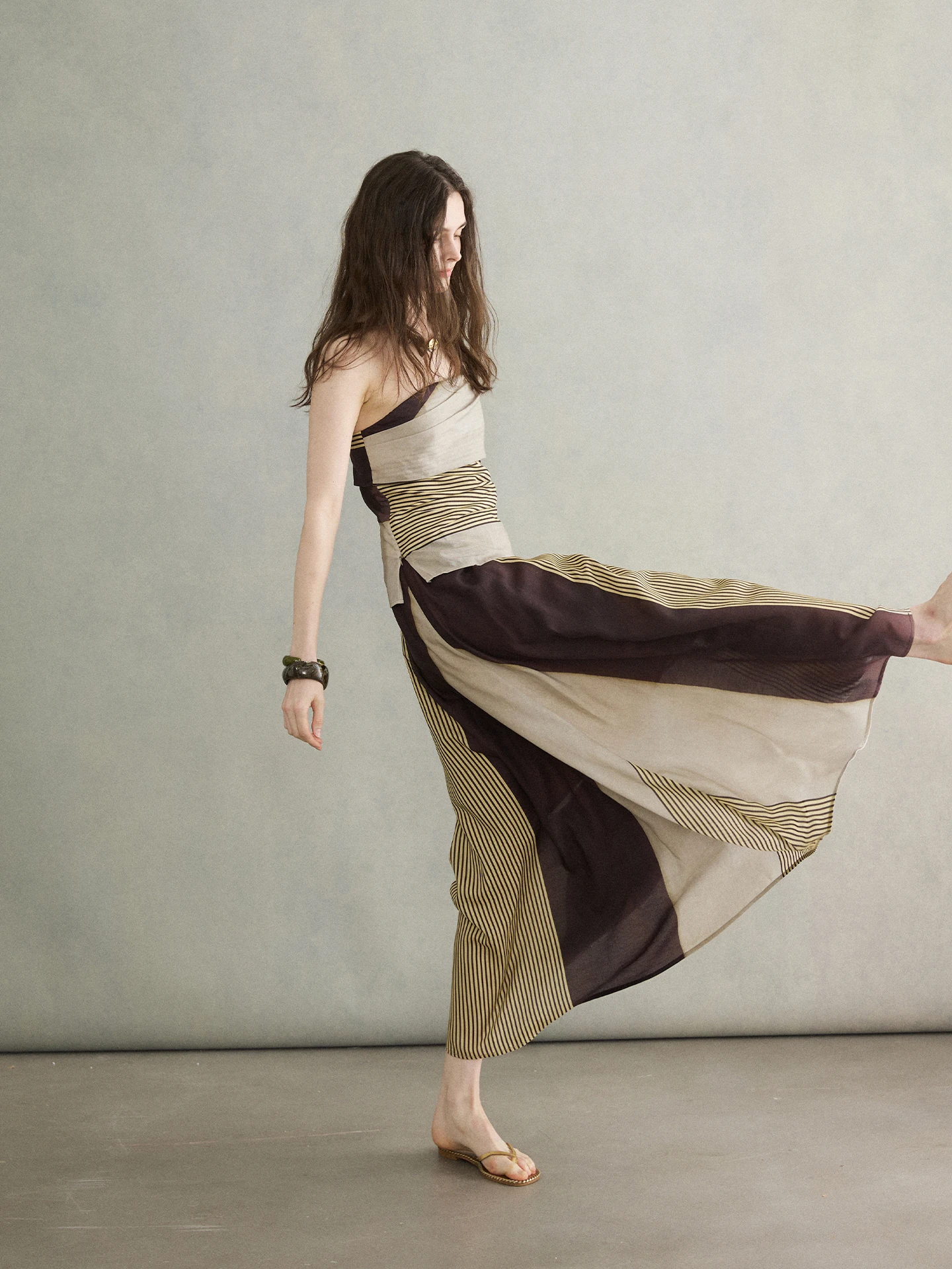 Moofeel High Waist Half Skirt Summer Season Linen Silk Print A-Line Long Skirt Asymmetrical Design Breathable Comfortable Lad...