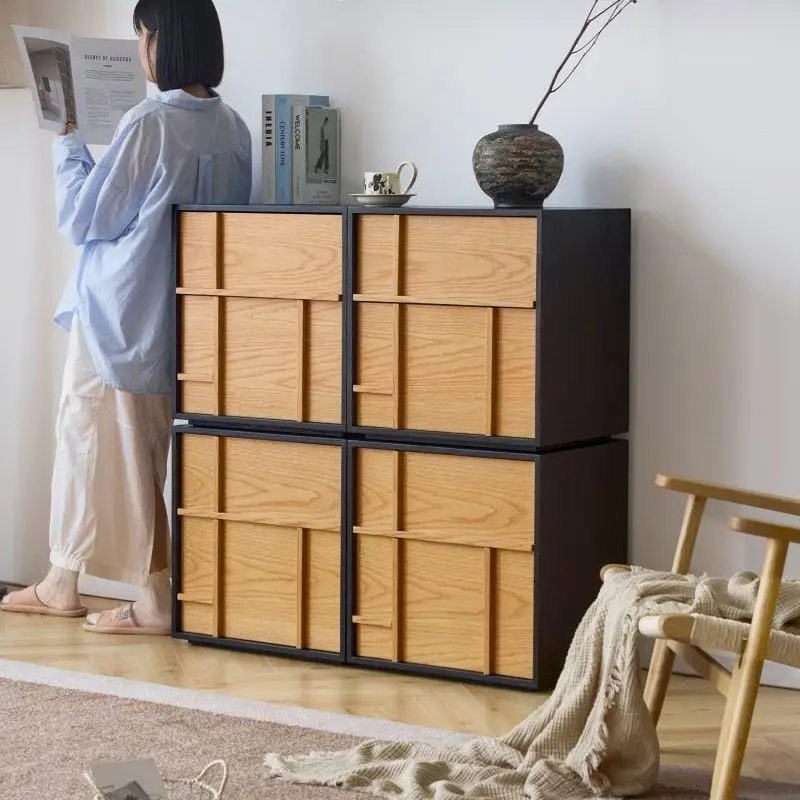 Medieval style card door cabinet solid wood chestcabinet bedroom living room TVcabinet module combination locker storage cabin