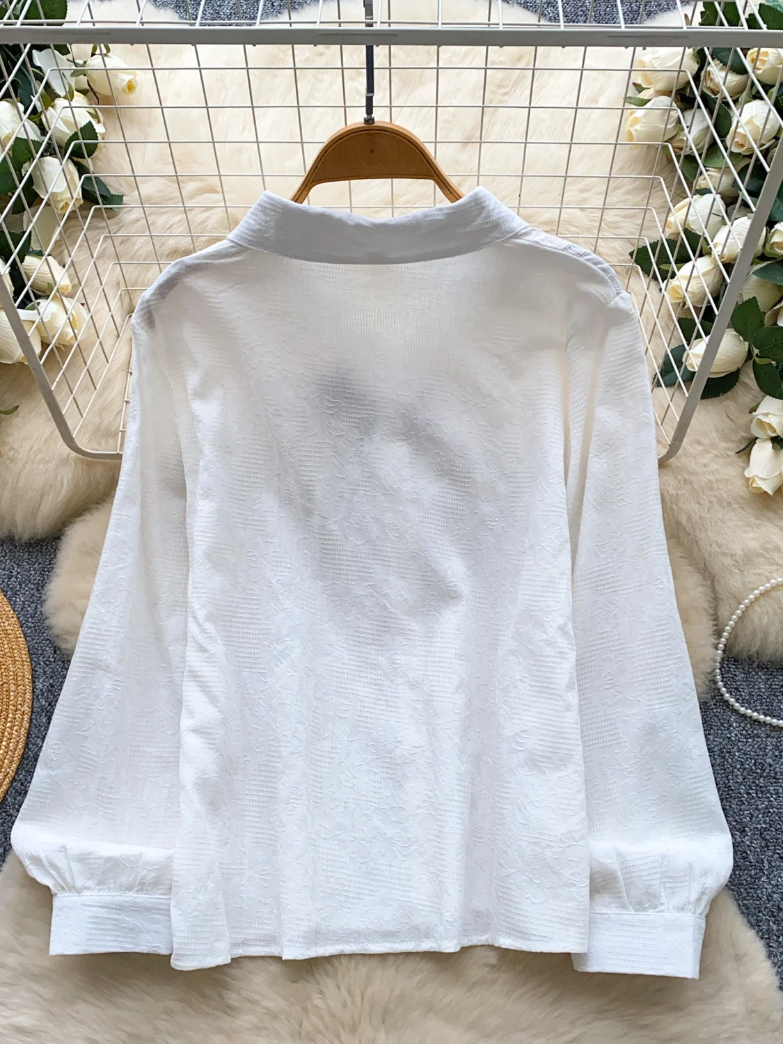 قميص بولو نسائي فاخر مطرز بالورود بأكمام طويلة، قميص فضفاض غير رسمي بطبقة أساسية، نمط كوري، مصنوع من ألياف البوليستر، قابل لل... #5