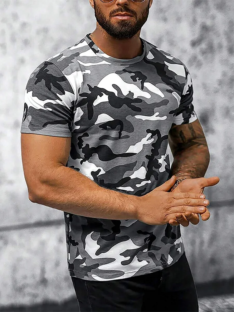 Camouflage Printed Men\'s T-shirt Summer Outdoor Sports Loose And Comfortable Men\'s T-shirt Daily Fitness Exercise Men\'s T-shirt