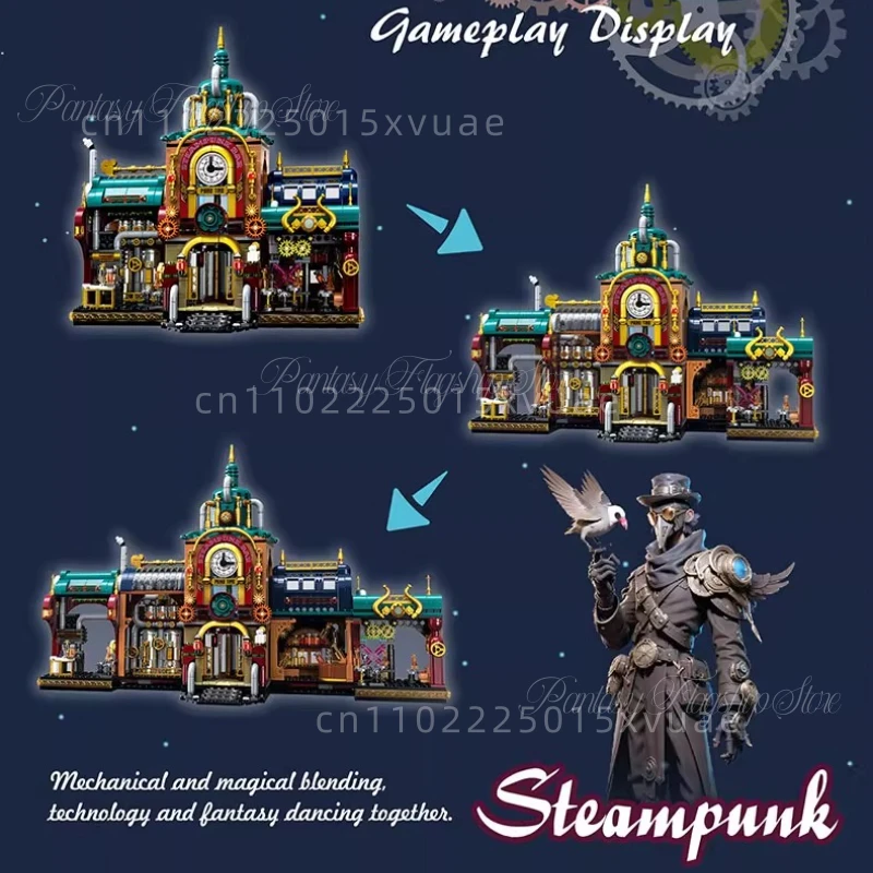 ZHE GAO Bausteine Steampunk Bar Kleine Partikel Street View Puzzle Set Spielzeugmodelle Dekoration für Kinder Halloween Geschenk