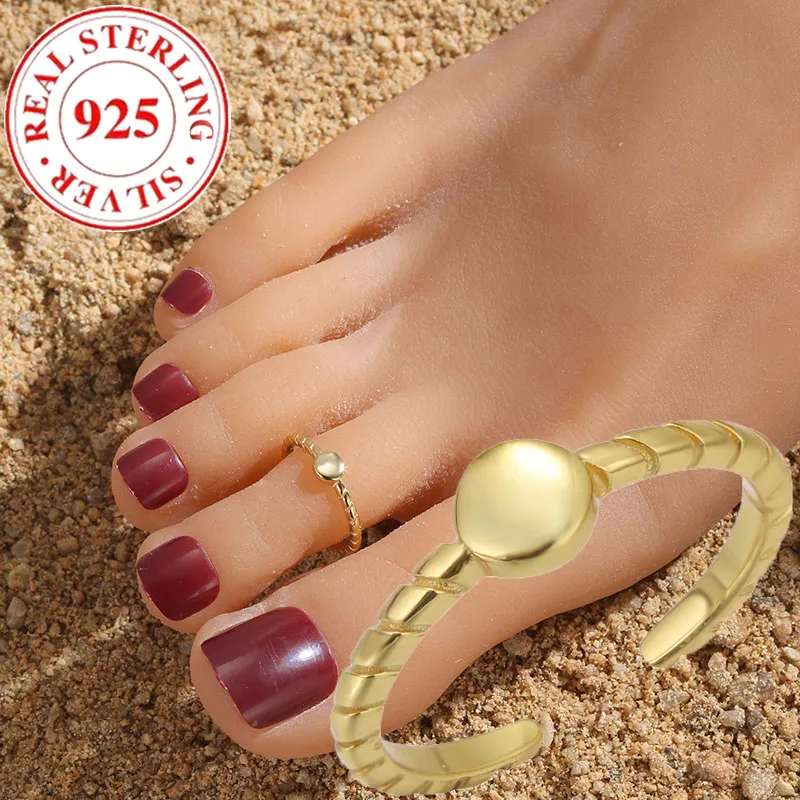 

S925 Sterling Silver Classic Small Round Beads Summer Beach Jewelry Toe Rings Hypoallergenic Suitable for Vacations