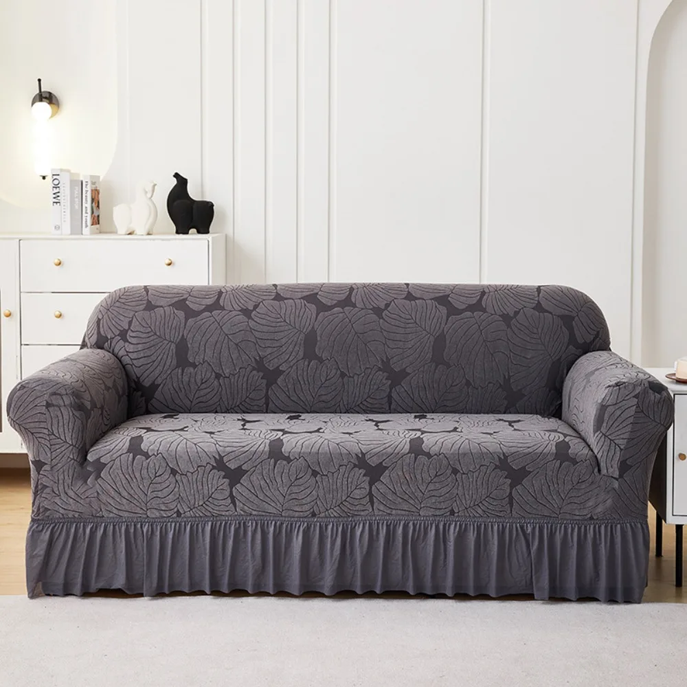 

Soft 2/3 Seat Stretch Couch Cover All-inclusive Elastic Furniture Protector With Skirt Leaf Print Corner Sofa Slipcover Home