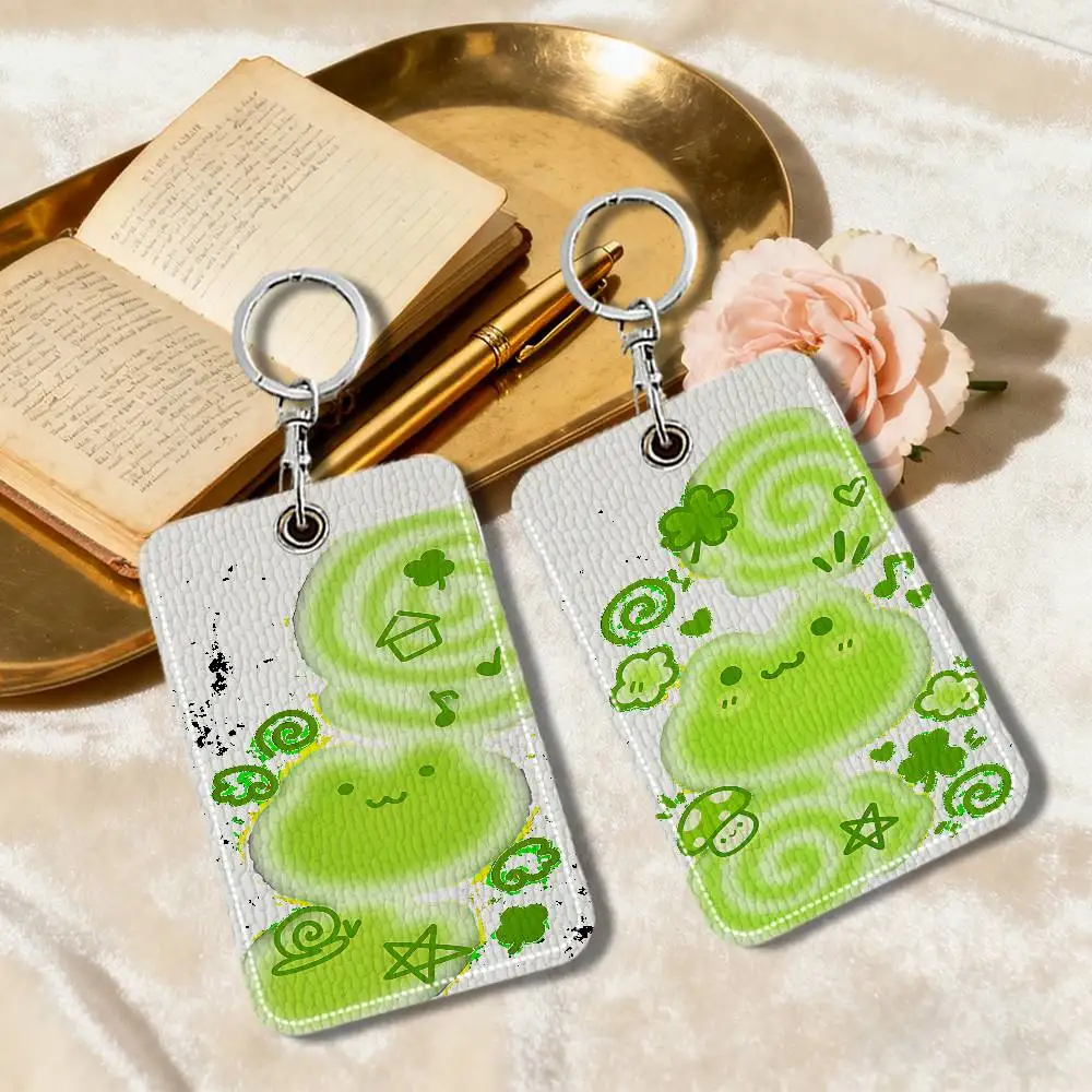 Cute Frog Leather Card Holder Keychain Key Ring Access Tags ID Card Case Keychain Card