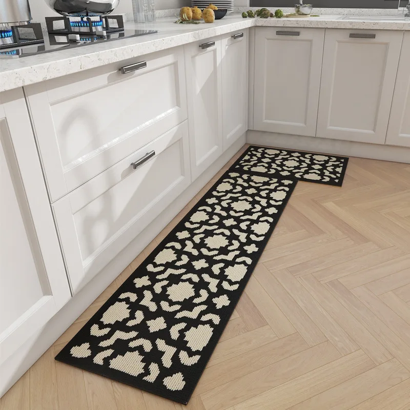 Two-Color Long Kitchen Waterproof Floor Mat Rectangular Geometric Printing Doormat for Porch Anti-Skid Dirt-Resistant Foot Rug