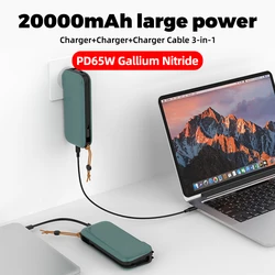 PD65W GaN ładowarka PD30W Power Bank 2 in1 z linią US EU UK AU 20000mah Laptop telefon przełącznik słuchawki QC SCP AFC szybkie ładowanie