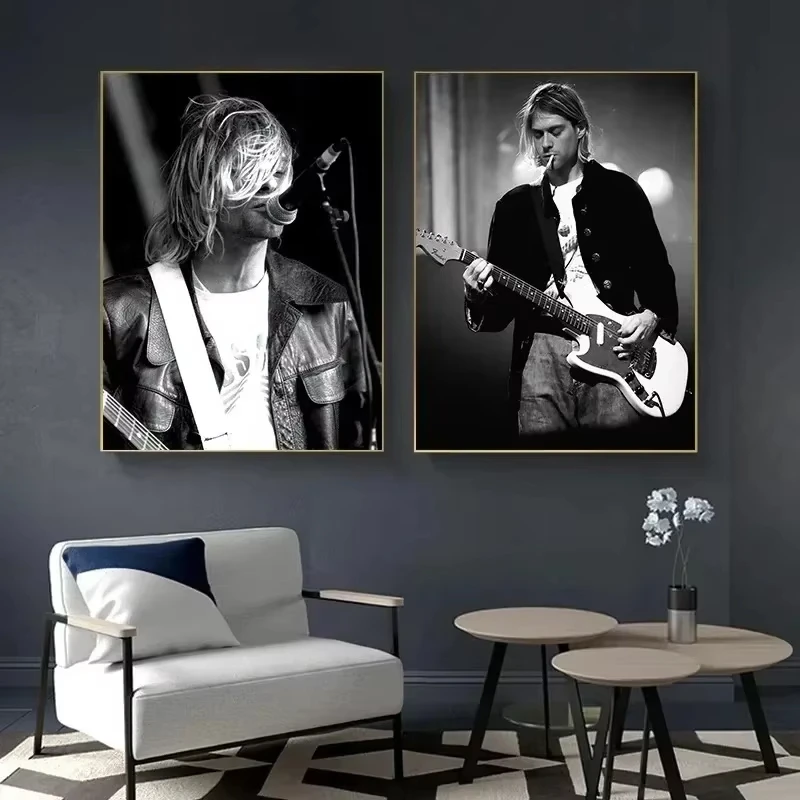 Black And White Kurt Cobain Rock Singer Photography Poster Wall Art Pictures Canvas s Home Room Decor