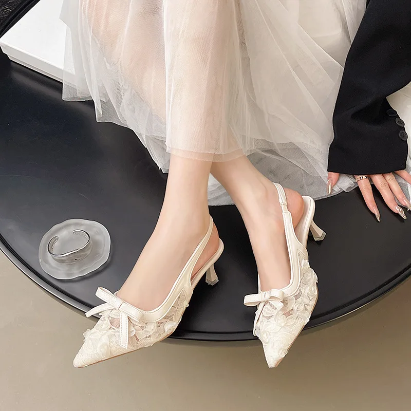 

Pointed Toe Women Mesh Sandals Fashion Singbacks Mules Pumps Shoes Ladies Elegant High Heel Stripper Party Sandalias