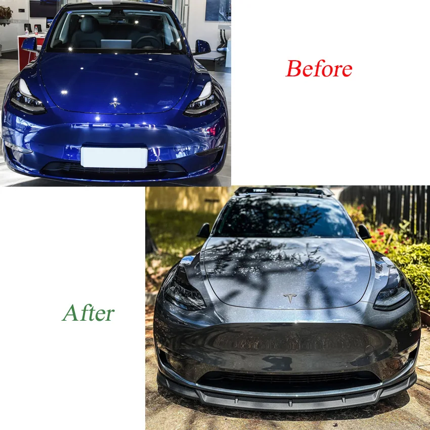 Fits For Tesla Model Y 2019-2023 3Pcs Front Bumper Splitter Lip Body Kit Car Glossy Mods Spoiler Accessories Glossy Carbon Black