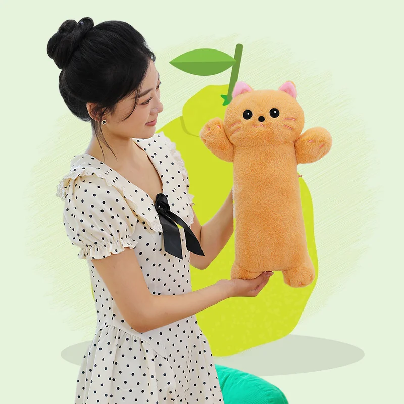 Cute Cartoon Waving Hand Cat Long Plush Toys Soft Stuffed Animal Round Eye Lovely Kitten Kids Gifts Sofa Cushion Home Decor