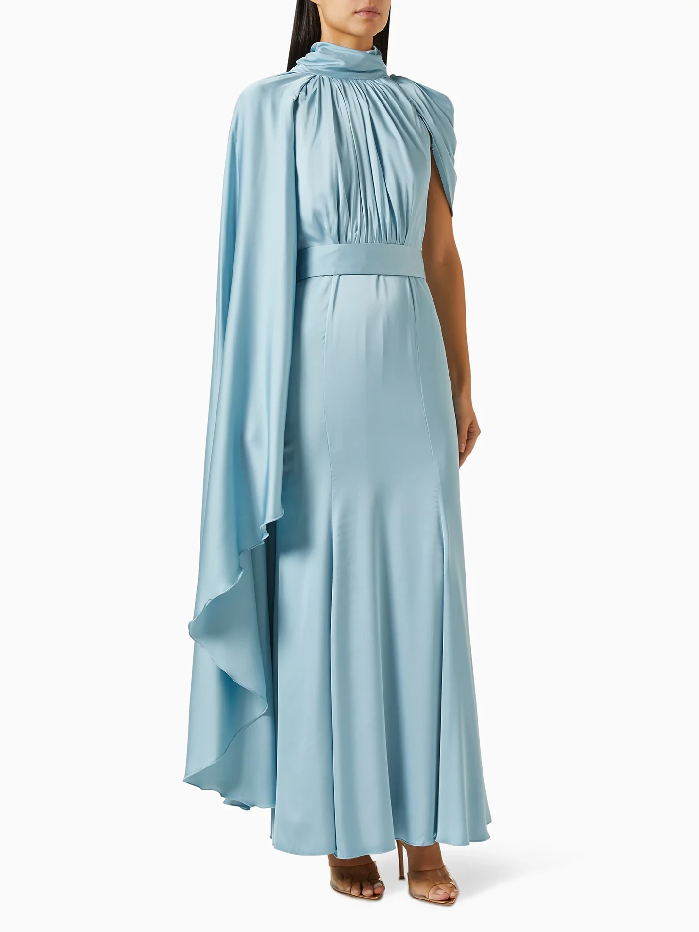 

Ele Stand Collar Asymmetrical Design Evening Dr Slim Fit Pleated Skirt like Fabric Polyester Cotton Blend ort Sve