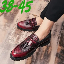 New British Casual Leather Men Shoes Loafers Moccasins Tassel Dress Shoes Man Oxfords Mens Wedding Shoes Zapatos Vestir