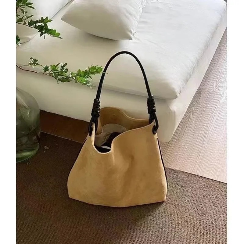 Korean-style Autumn Winter New Retro Plush Single-shoulder Bucket Bag Large Capacity Color-block Handbag