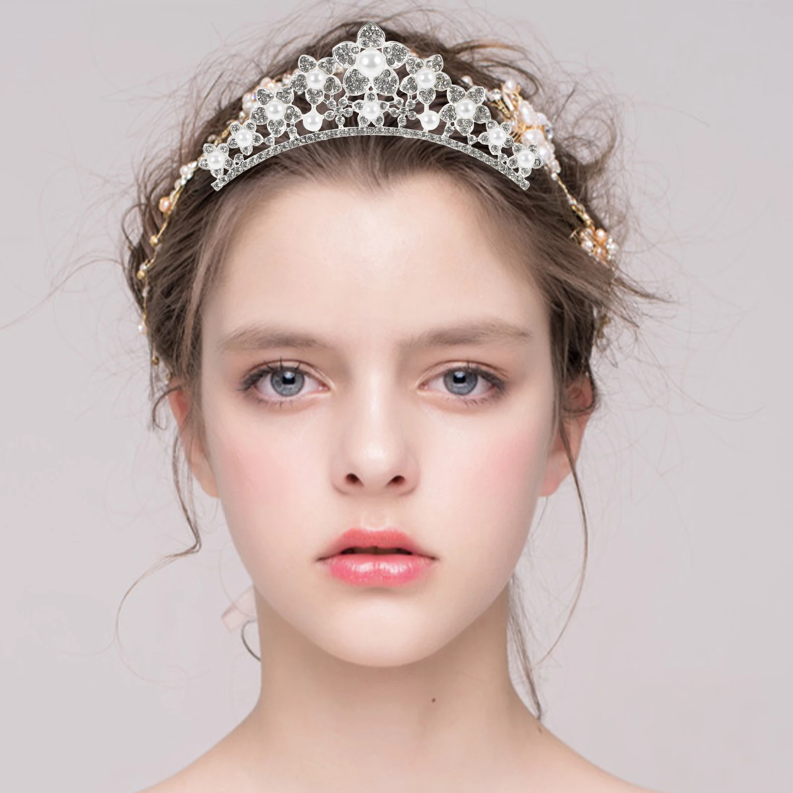 

Crown Comb Bridal Hair Accessories Rhinestone Women Tiara Wedding Pageant Hair Decor Pearl Crown For Bride Prom Engagement