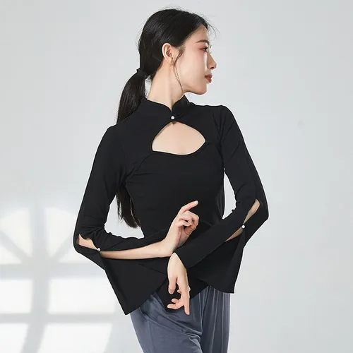 여성용 클래식 댄스 치파오 블라우스, 스플릿 플레어 소매, 얇고 높은 불규칙한 밑단, 연습 탑, 기질 코스튬 셔츠, 신상  Best5