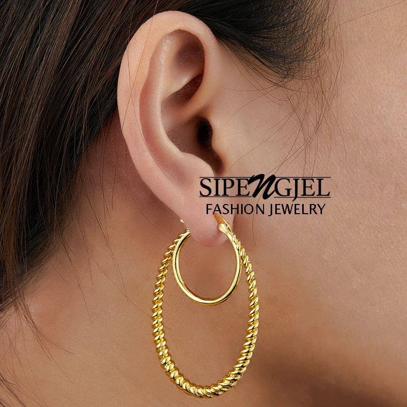 SIPENGJEL Fashion Big Metal Geometric Dangle Earrings for Women Men Punk Gold Plated Drop Earrings Bridal Wedding Jewelry